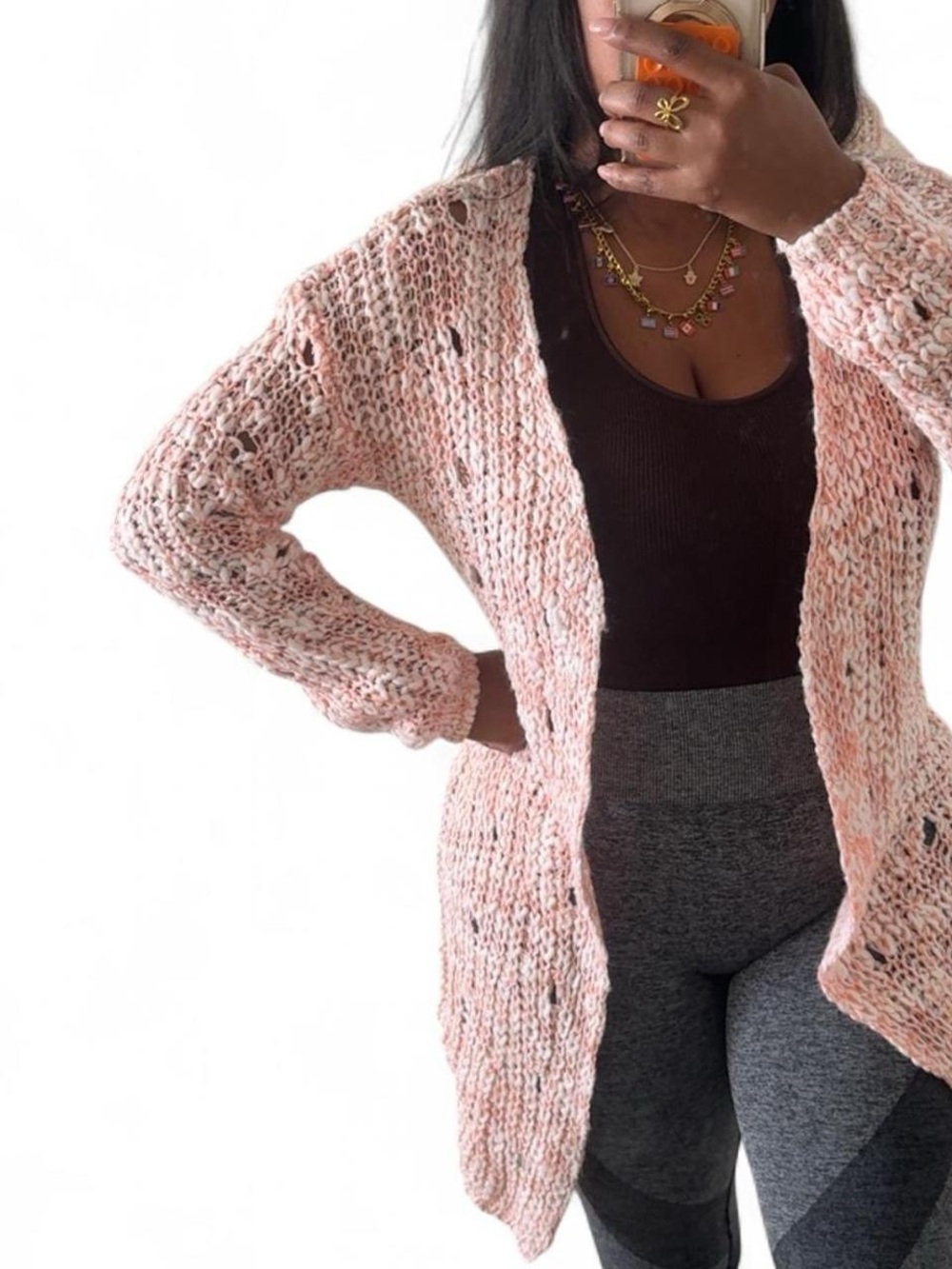 New Open-Front Chunky Knit Cardigan Sweater - Pink